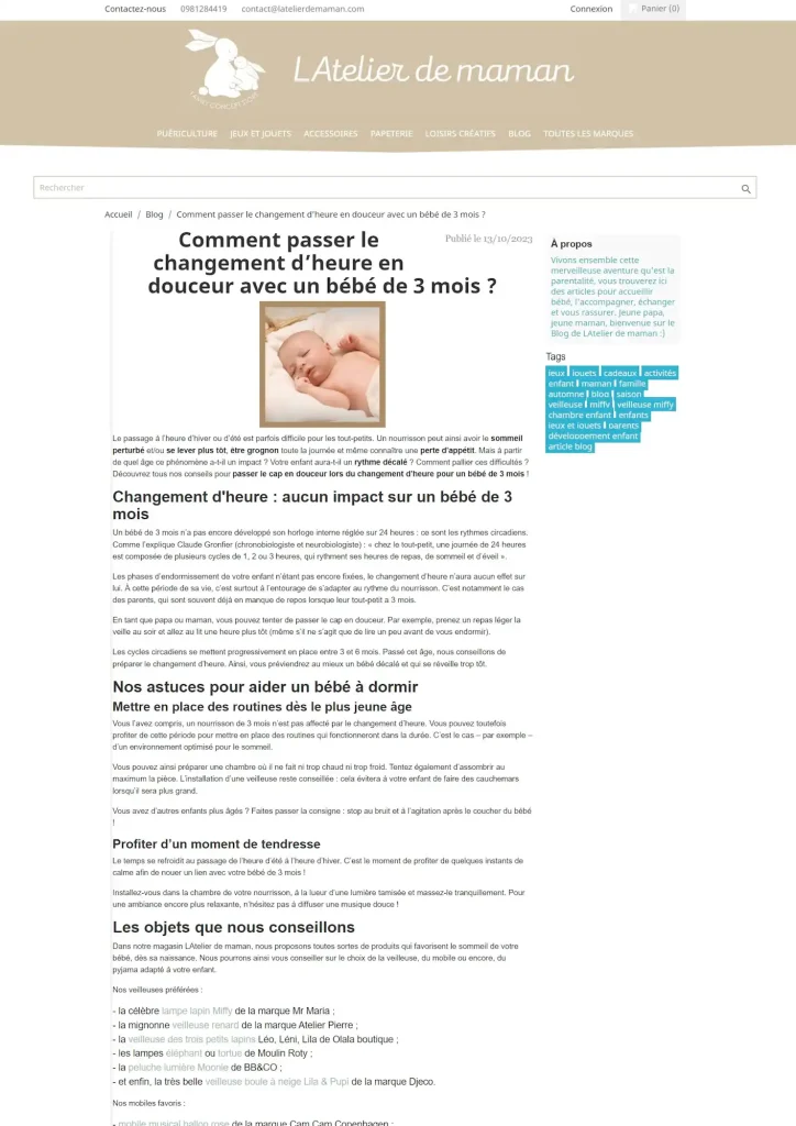 Capture d'écran de l'article "changement d'heure bébé 3 mois"
