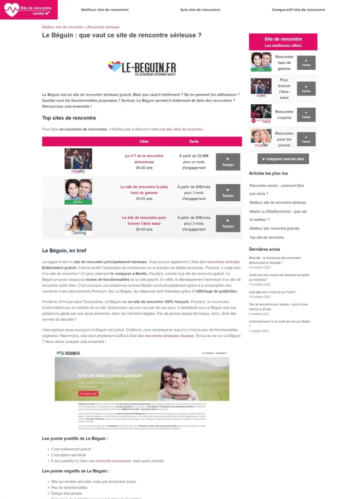 Capture d'écran de l'article "Le Béguin"